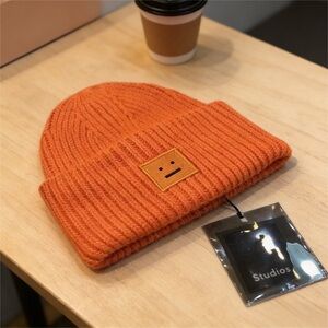 Orange Knit Beanie with Patch